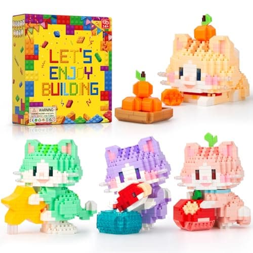 HIGH GODO Fortune Cat Building Set Animal Party Favors Building Blocks 4 Pack Cat Toys Goodie Bag Stuffers Classroom Prize Box Gifts for Adults Teens Age 14