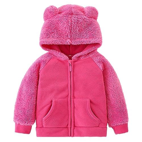 AMIYAN Bear Ears Shape Fleece Warm Hoodies Clothes Toddler Zip-up Light Jacket Sweatshirt Outwear For Baby Boys (Rose, 2-3T)