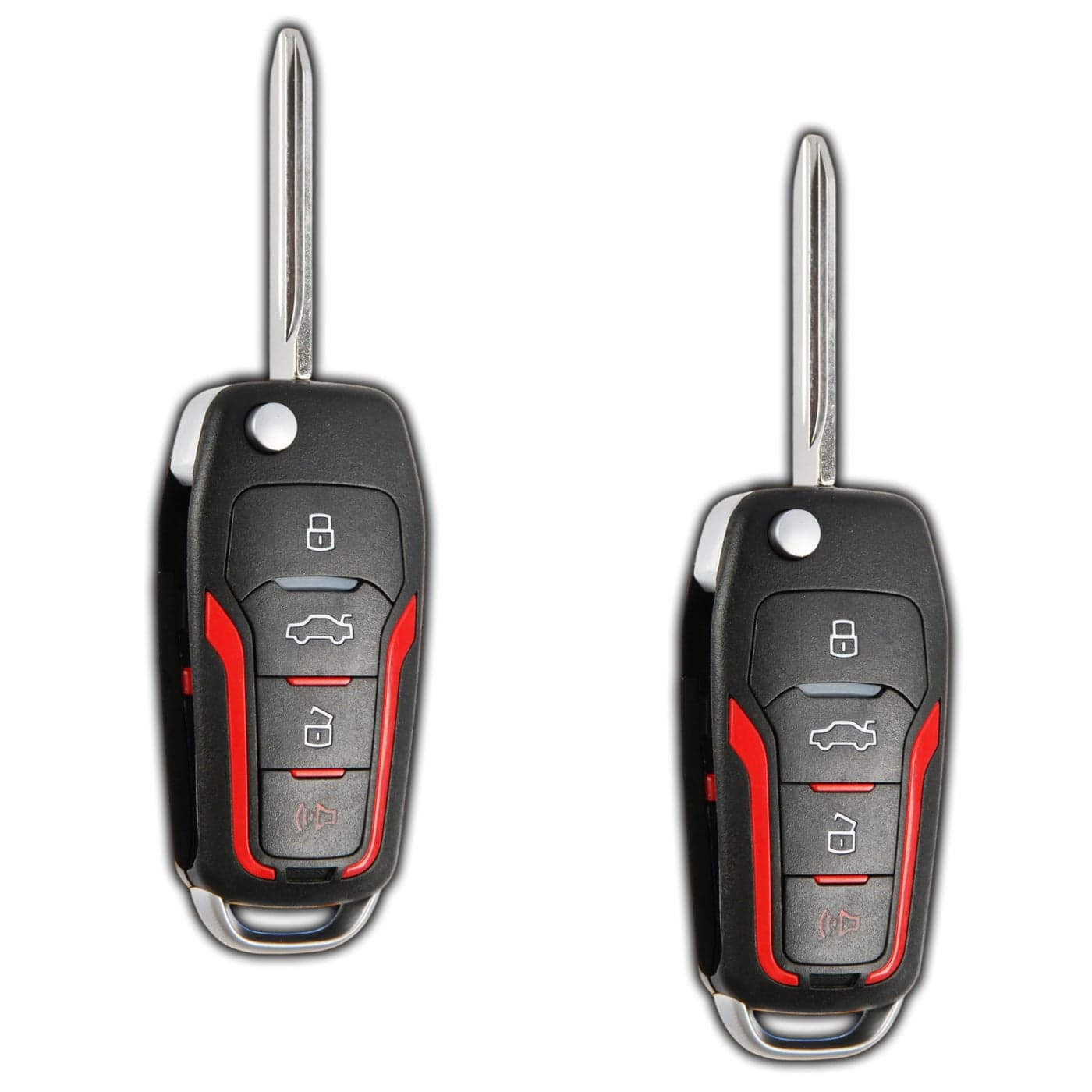 KeylessOption Key Fob Replacement for 2000 2001 2002 2003 2004 2005 2006 2007 2008 2009 2010 2011 2012 2013 2014 2015 2016 2017 2018 2019 Ford Lincoln Mercury Mazda Remote 4Button Flip 2 Pack