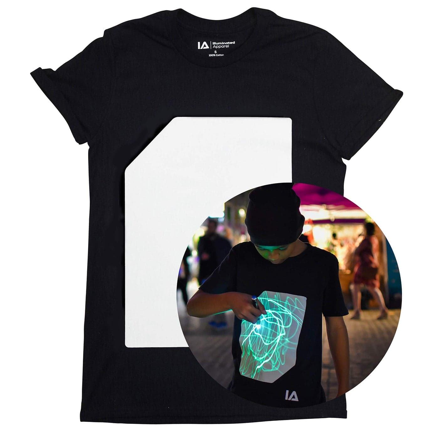 Illuminated Apparel Interactive Glow in The Dark T-Shirt - Fun for Birthday Parties & Festivals (Black/Green Glow, 12-14 Years)