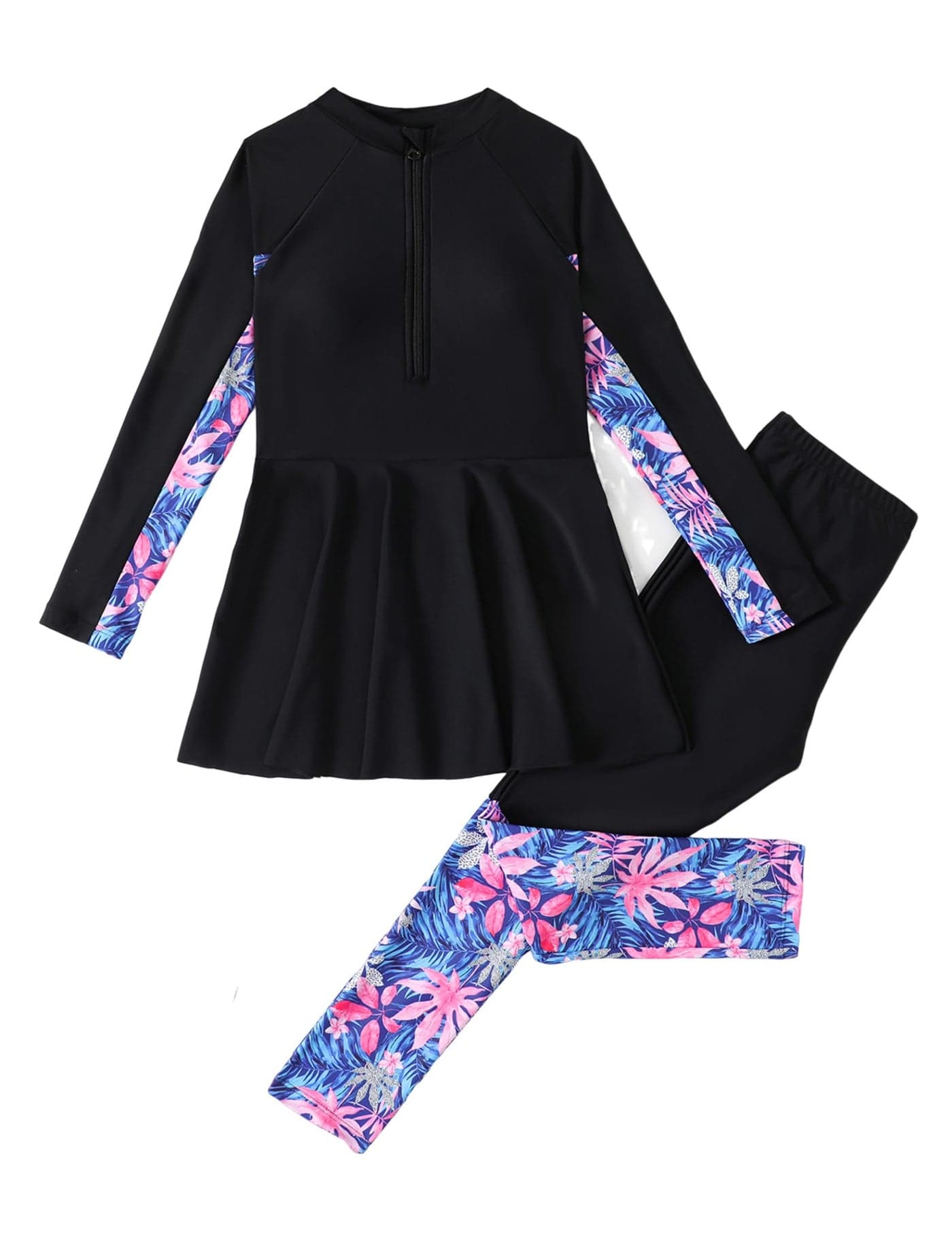 IDOPIP Muslim Swimsuit for Girls Kids Islamic Swimwear Full Cover Long Sleeve Burkini Top Pants Two Piece Modest Bathing Suit Sets Toddler Swim Dress Beachwear Rash Guard UPF 50 Black 56 Years