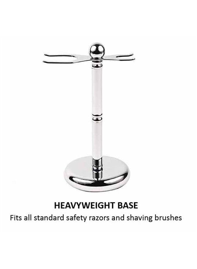 's Deluxe Chrome 2 Prong Safety Razor and Shaving Brush Stand