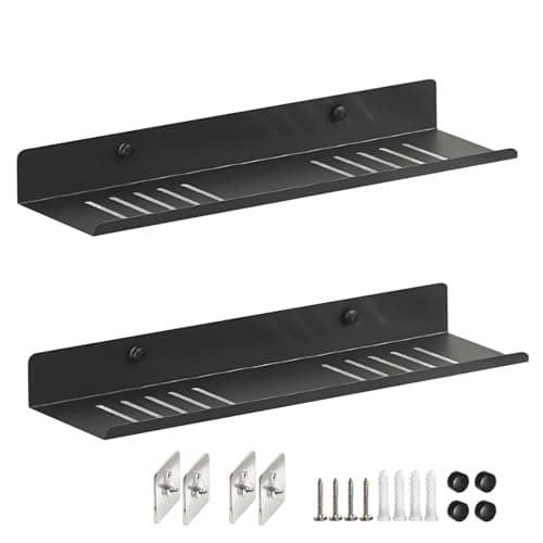WANYISHUN Over The Sink Shelf Metal Wall Mounted Bathroom Countertop Organizer Floating Shelf Organizer 2 PCS Black 40CM157