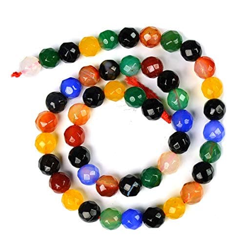 Reiki Crystal Products Natural Multi Onyx Stone Loose Beads 8 mm Faceted / Diamond Cut | Crystal Stone Beads Strand / Lines for Jewellery Making Bracelets Beads Malas Beads for Jewellery Making Necklace / Bracelet / Mala