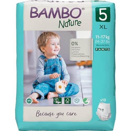 Bambo Nature Premium Baby Pants Diapers for Kids XL Size (11-17 Kgs), Super Absorbent, Breathable, Extra Soft, Dermatologically Tested, Hypoallergenic Toddler Nappies With Wetness Indicator, 19 Count