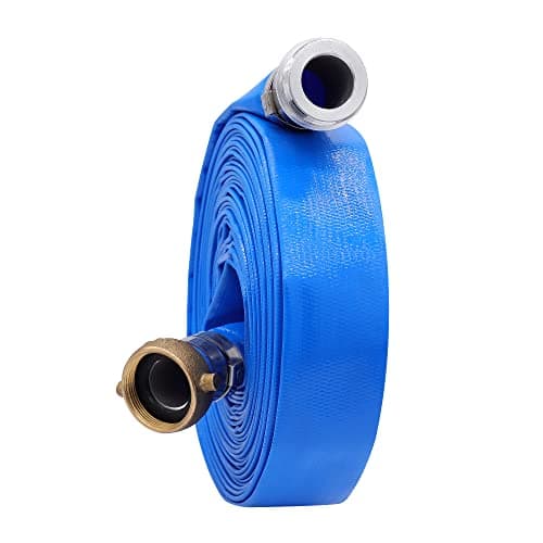 1-1/2" x 50′ PVC Lay Flat Water Pump Discharge Hose With Aluminum Pin Lug Fittings, Heavy Duty Reinforced Pool Backwash Hose Assembly