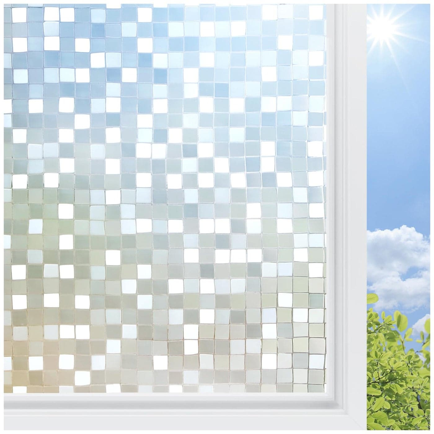 rabbitgoo Window Privacy Film Stained Glass Window Film 3D Square Mosaic Decorative Static Cling Glass Removable Vinyl UV Blocking Stickers for Home 354 x 787 inches