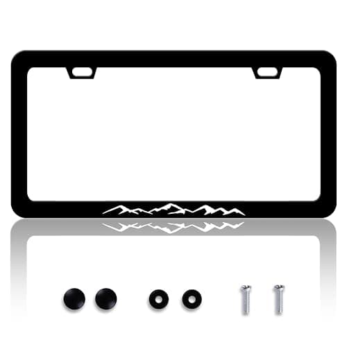Black White Mountains License Plate Frame Mountain License Plate Frames Personalise Stainless Steel Funny Design Compatible with Standard License Plate Holder for USA Canada 6 X 12 Inch with Screws
