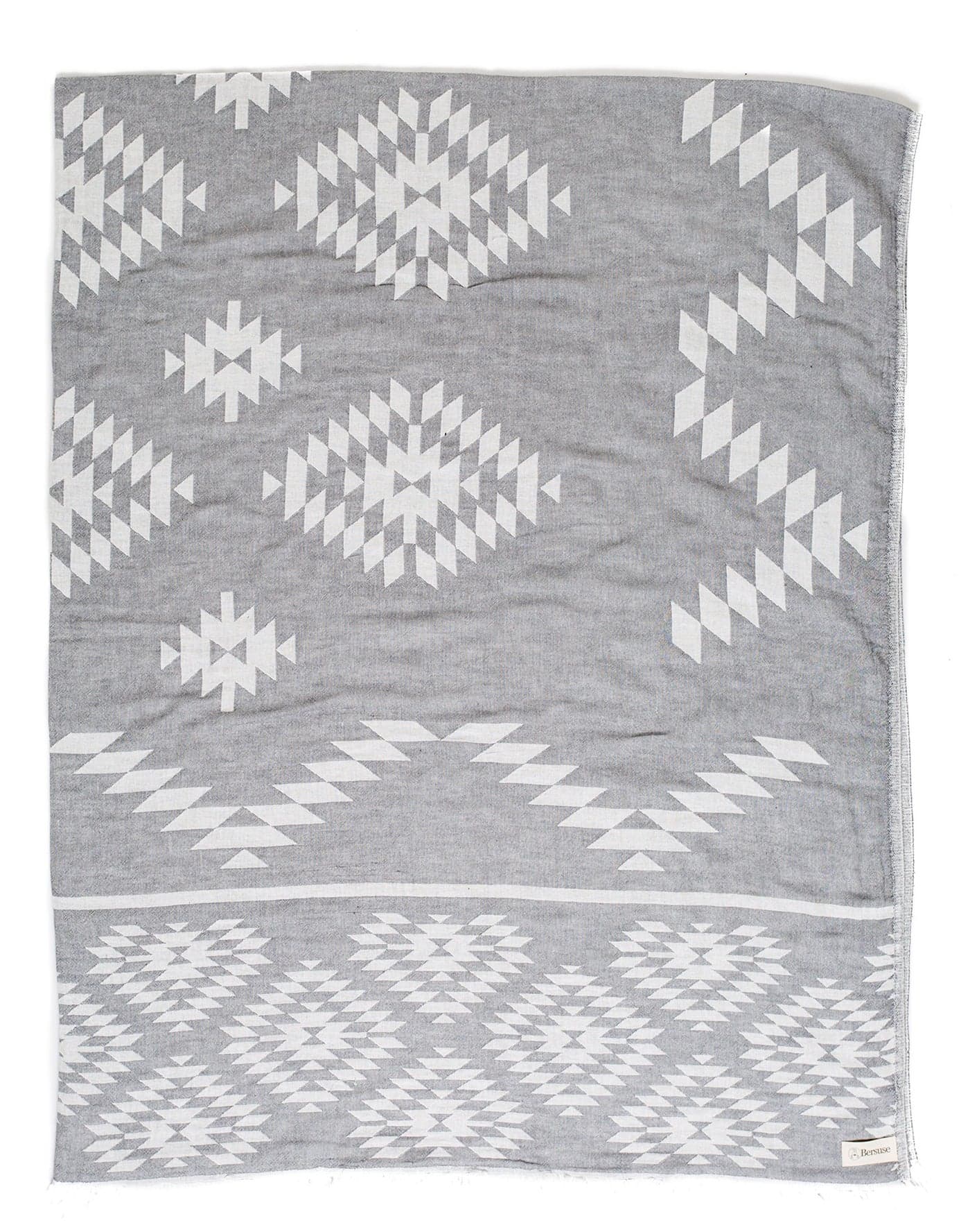 Bersuse 100% Cotton Teotihuacan XL Throw Blanket Turkish Towel Beach Blanket - Beach Camping Essentials - 75x90 Inches, Silver Grey
