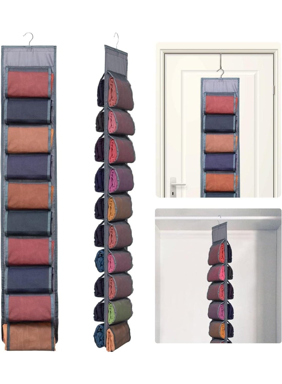 2 Pack Legging Storage Organizer, Hanging Closet Organizer, System Clothes Closets Holder with 20 Roll Independent Compartments, for Yoga Leggings T Shirts Bras Socks Pants Tank Top Towel
