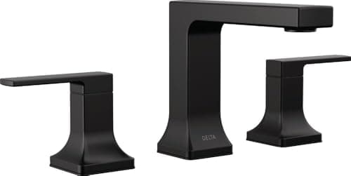 Delta Velum Matte Black Bathroom Faucet 3 Hole, 8 Inch Widespread Bathroom Sink Faucet for Vanity, Metal Push-Pop Drain Assembly, Matte Black 3537LF-BLMPU