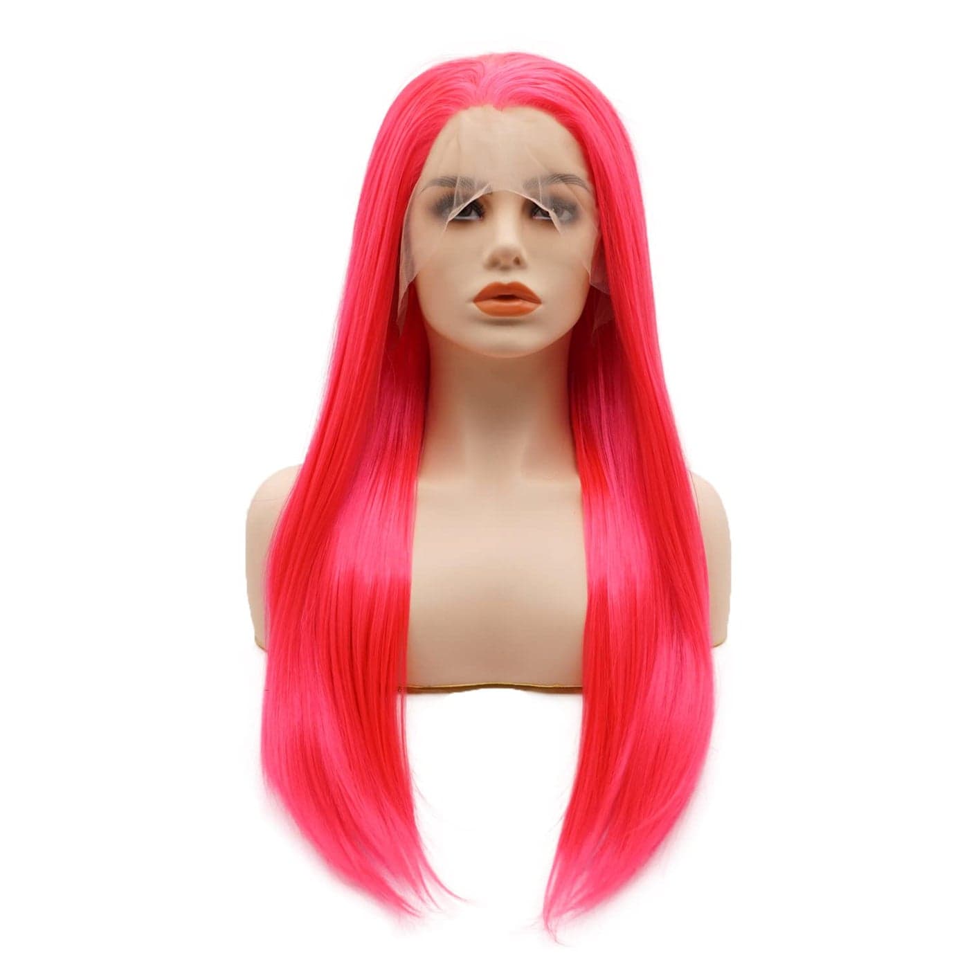LUSHY BEAUTY Hair Synthetic Lace Front Wig Straight Long 24inch Rose Red Heavy Density Heat Resistant Realistic Wig