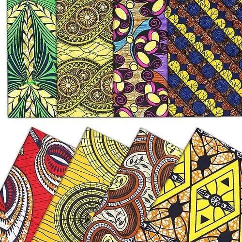 8 Pieces African Print Fabric 197x157inch50x40cm Bohemian Ankara Ethnic Pattern Fat Quarters Fabric Bundle Multicolored African Precut Patchwork for Face Covering Make Sewing DIY Quilting Supplies