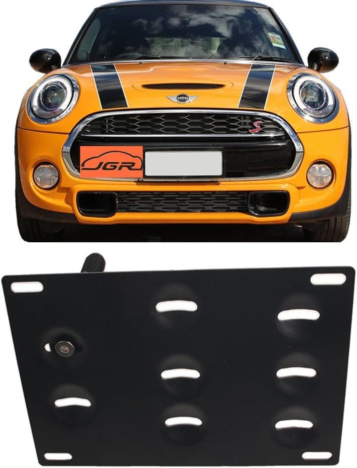 JGR No Drill Tow Eye Front Bumper Tow Hook License Plate Mount Bracket Holder Adapter Relocation Kit for Mini Cooper S Countryman Peaceman R60 R61 F55 F56 2014-present