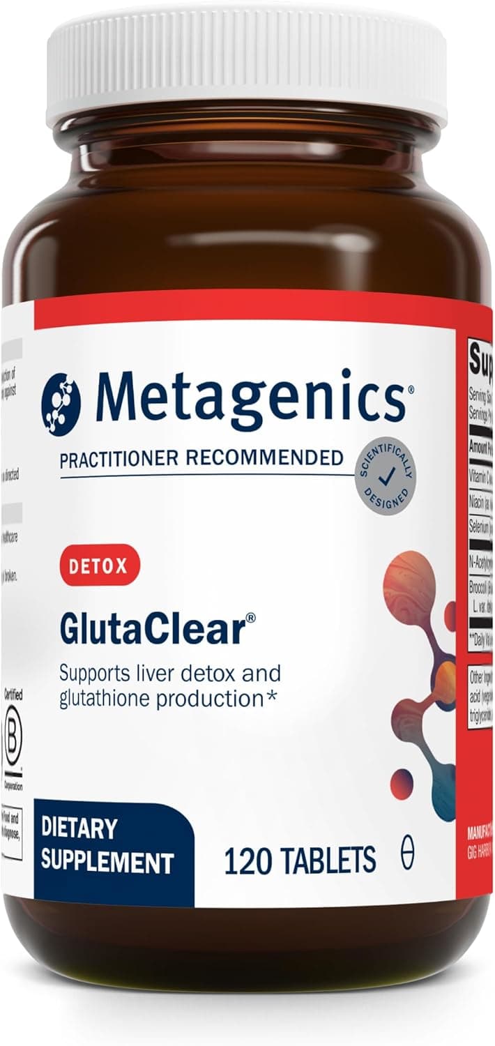 Metagenics GlutaClear Advanced Glutathione Support 750 mg Niacin Potent Antioxidant Support with Broccoli Seed Extract Vitamin C NonGMO Gluten Free 120 Tablets