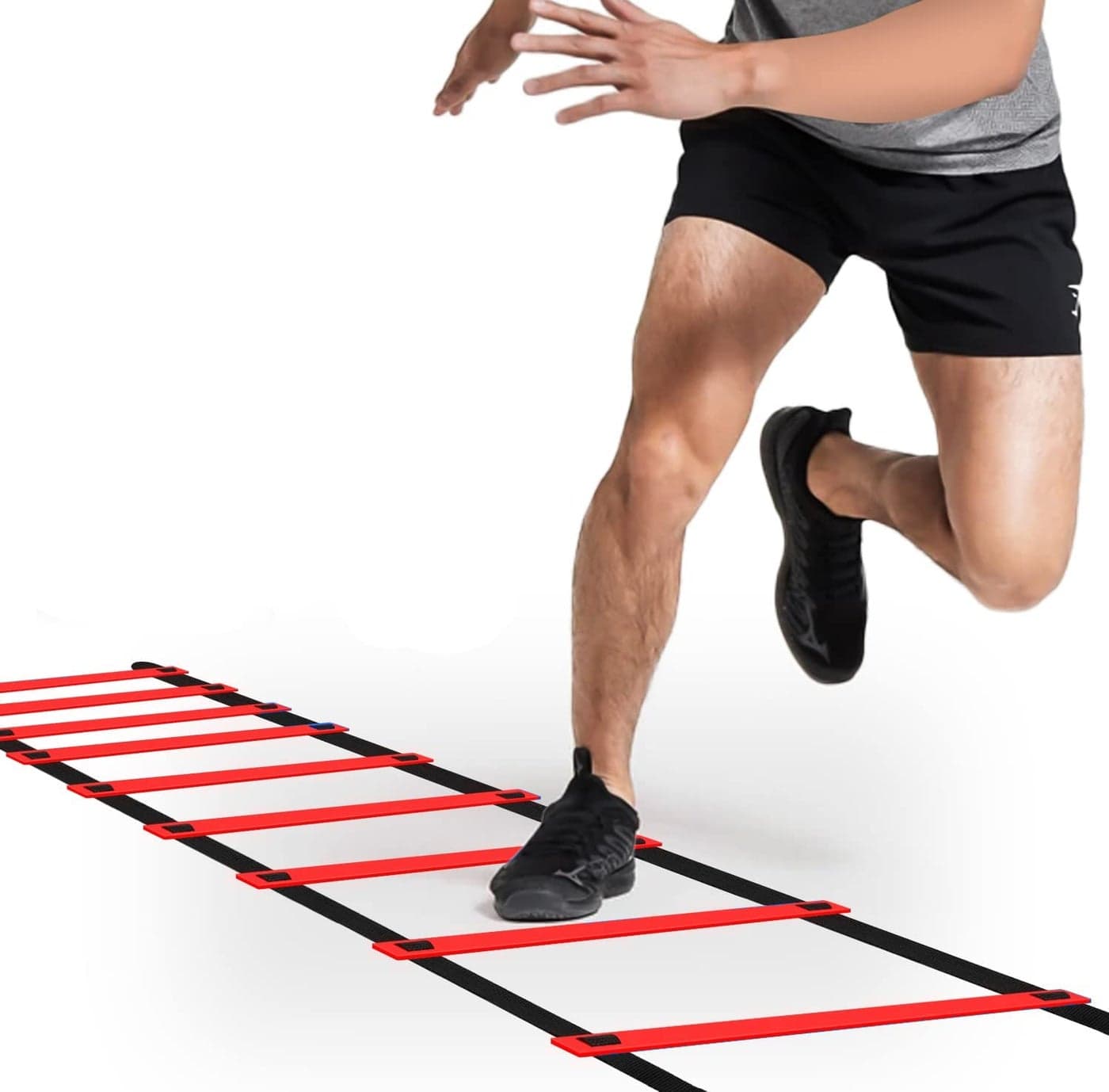 Strauss Agility Ladder | 4M Speed Training Ladder with 8 Adjustable Rungs | Speed Training Ladder for Men and Women | Ideal for Soccer, Football & Sports Training (Red)