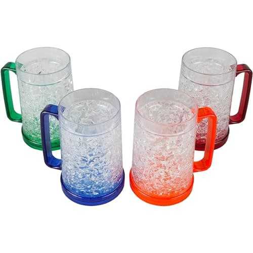 Lilys Home Double Wall GelFilled Acrylic Freezer Stein Mugs Great as Old Fashion Drinking Glasses at BBQs and Parties Clear with Assorted Color Accents 16 oz Each Set of 4
