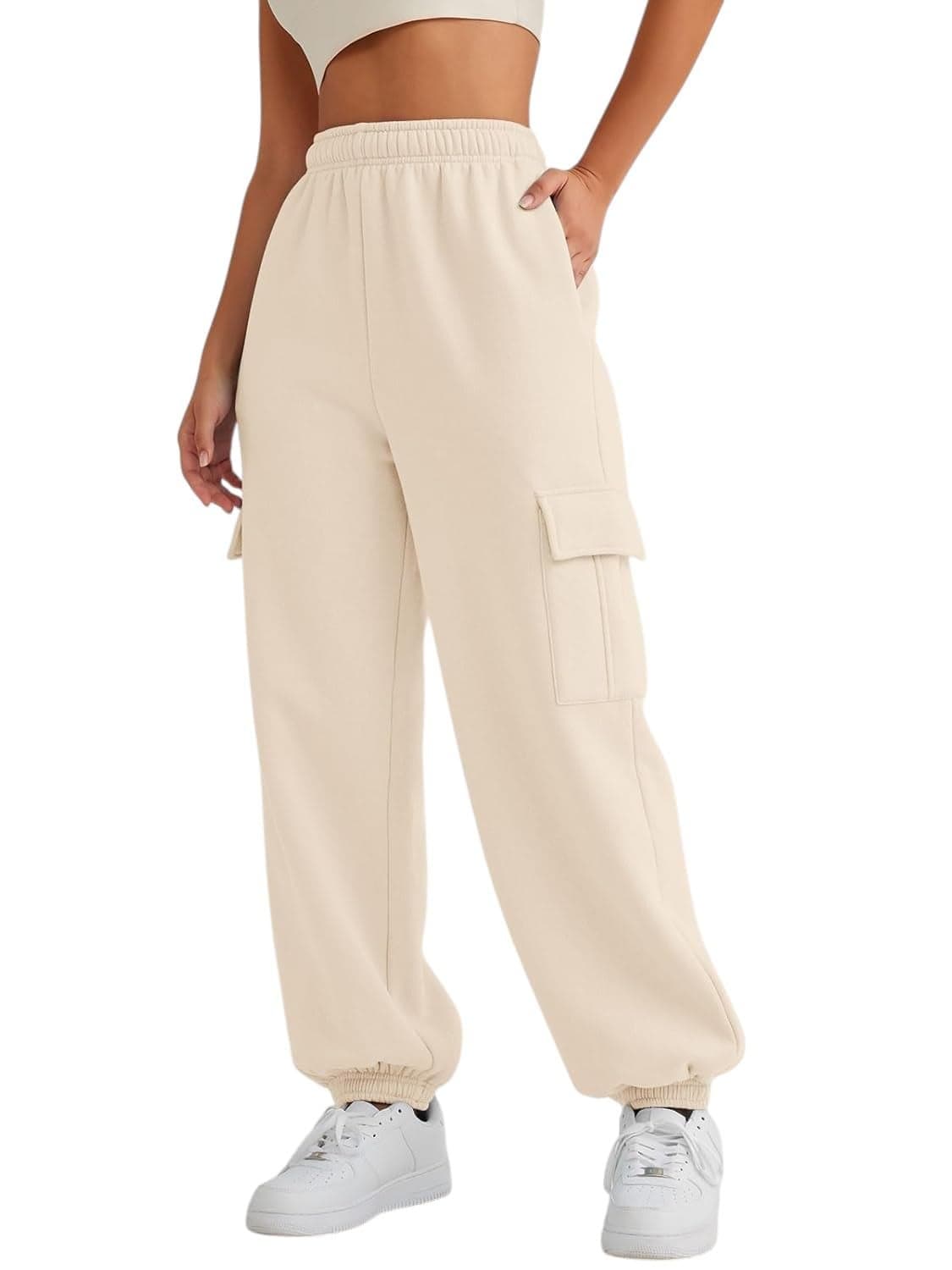 Q - RIOUS Women's Comfort Fit Jogger Pants with Side Pockets (Beige_32)