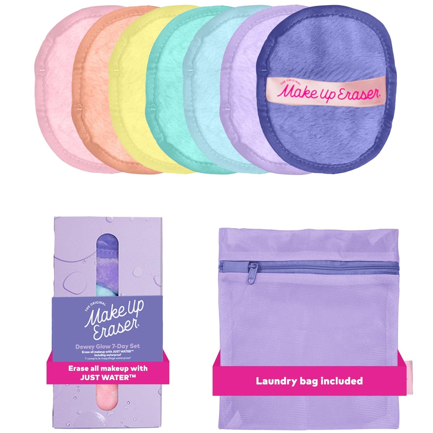 The Original MakeUp Eraser 7Day Set Erase All Makeup with Just Water Including Waterproof Mascara Eyeliner Foundation Lipstick Sunscreen and More Dewy Glow 7ct