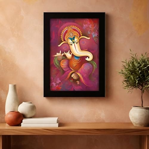 LIFEHAXTORE® Xtore Ganesha Art Framed Painting | Ready to Hang- (Wood, Multicolor, 12inch x 18 inch).