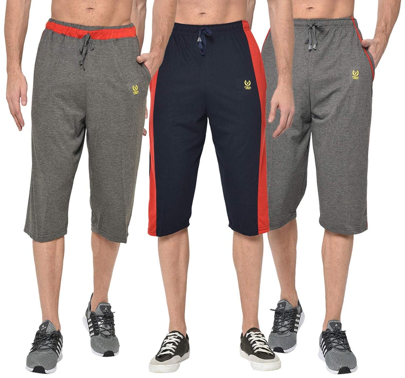 Mack JONNEY Multicolor Cotton Blended Regular Fit Three Fourth Capri for Men(Pack of 3)-C8_BLK_ANT_C7_NVY_0003-XXL