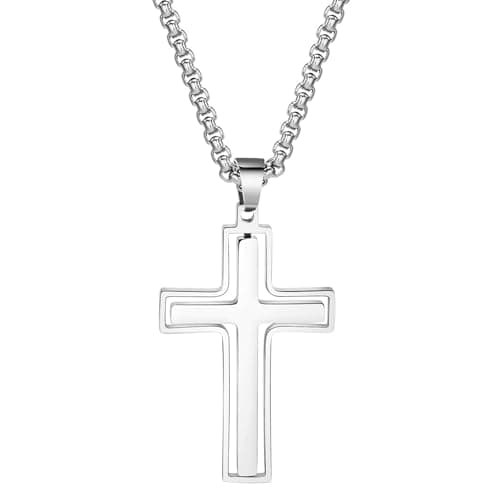 Peora Silver Plated Stylish Cross Pendant with Box Chain Fashion Jewellery Gift for Men & Boys