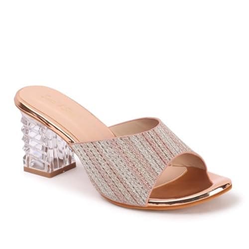 Smart & Sleek Glittery Slip-on Sandals with Transparent Heels, Multicolour (Sultan, UK Footwear Size System, Adult, Women, Numeric, Medium, 4)