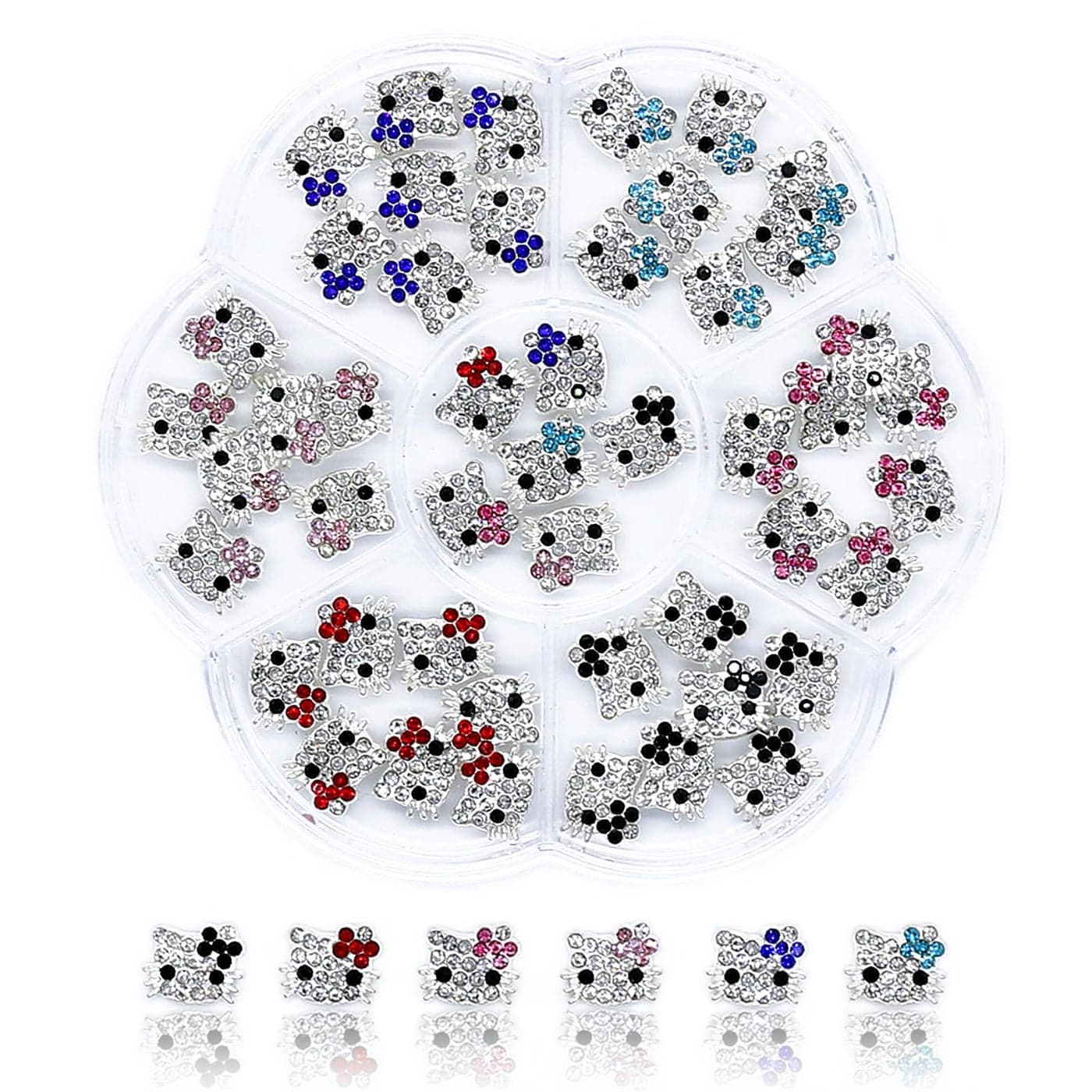 VCEOW 48pcs Kawaii Kitty Nail Charms Cute 3D Cat Glitter Metal Rhinestone Crystals Gems Nail Art Accessories for DIY ManicuresJewelry MakingCrafts Design