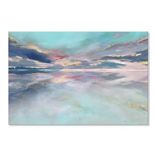 Goldfoilart Beach Abstract Wall Art Teal Green and Gold Decor Ocean Canvas Pictures Painting Framed Artwork for Living Room Bedroom Office Decorations 36x24