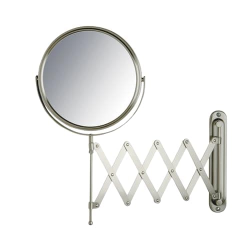 JERDON Two-Sided Wall-Mounted Makeup Mirror - Makeup Mirror with 7X Magnification & Extendable Arm - 8-inch Diameter Mirror with Nickel Finish Wall Mount - Model JP2027N