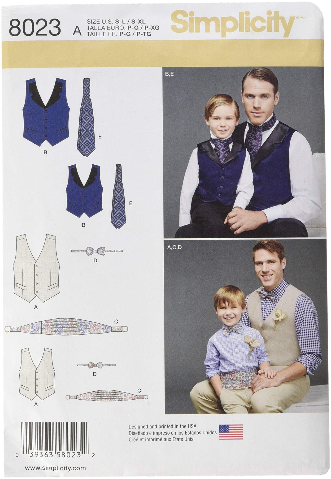 Simplicity Creative Patterns Cummerbund and Ascot Boys' and Men's Vest and Bow-Tie