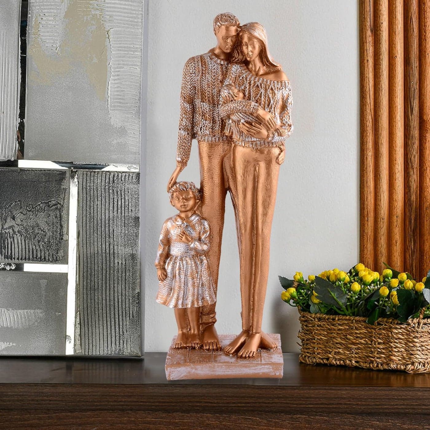 zart Resin Love Family Couple Showpiece for Home Decor Showpiece Perfect for Home Shelves Decor Showpiece Golden 15L x 10W x 19H Centimeters