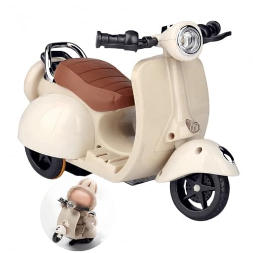 Liotww Motorcycles Scooter Toy Doll with Light and Music Cute Have a Seat for Accessories Decor Desktop Ornaments Collectors OffWhite