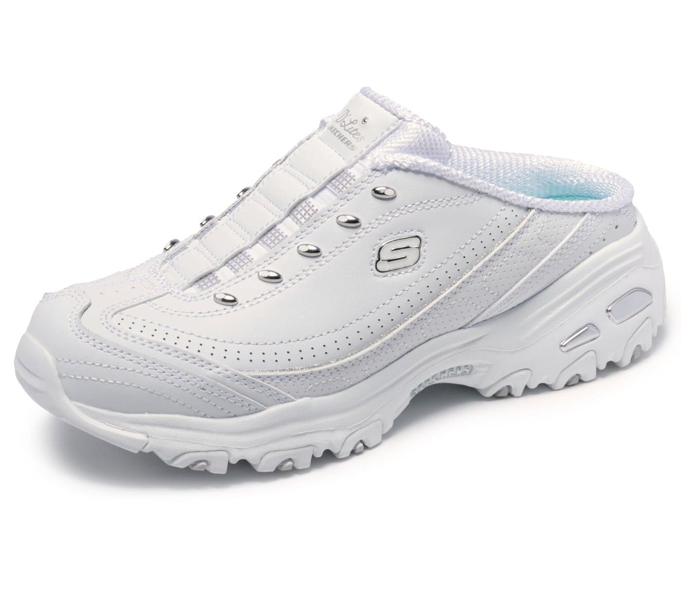 Skechers womens Bright Sky clogs and mules shoes, White/Silver, 8.5 US