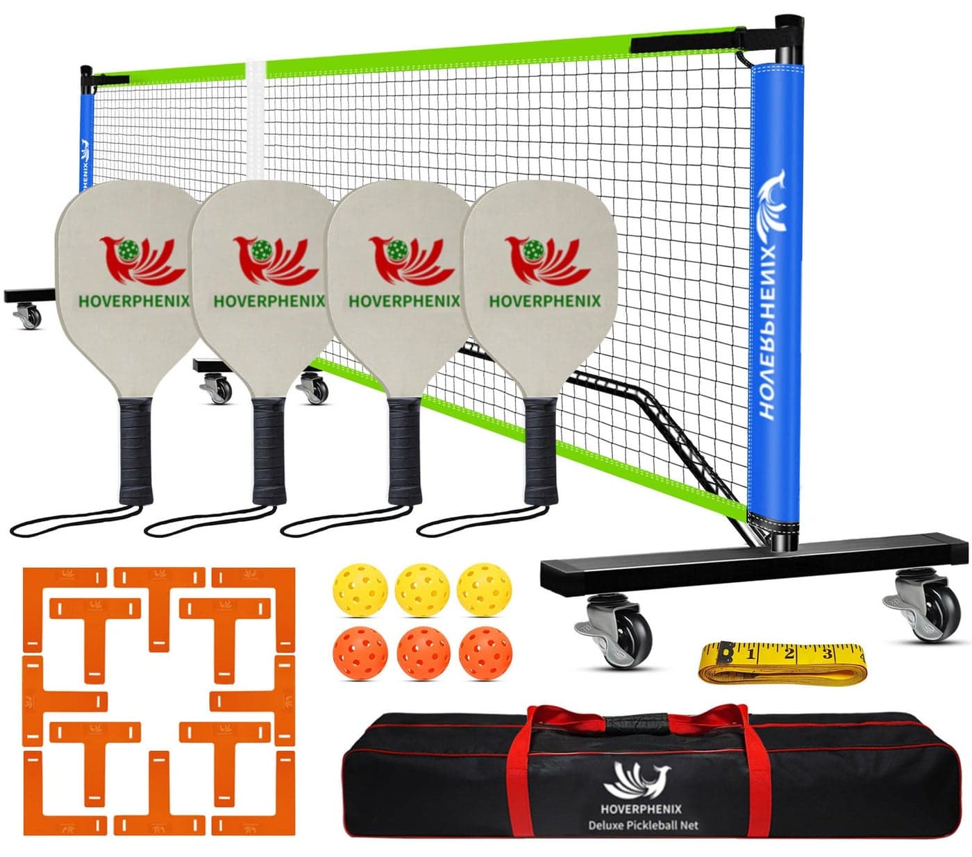 Pickleball Net with Wheels and Pickleball Paddles Set of 4 22FT Pickleball Net Outdoor Pickle Balls Court Marking Kit and Carrying Bag for Driveway Backyard