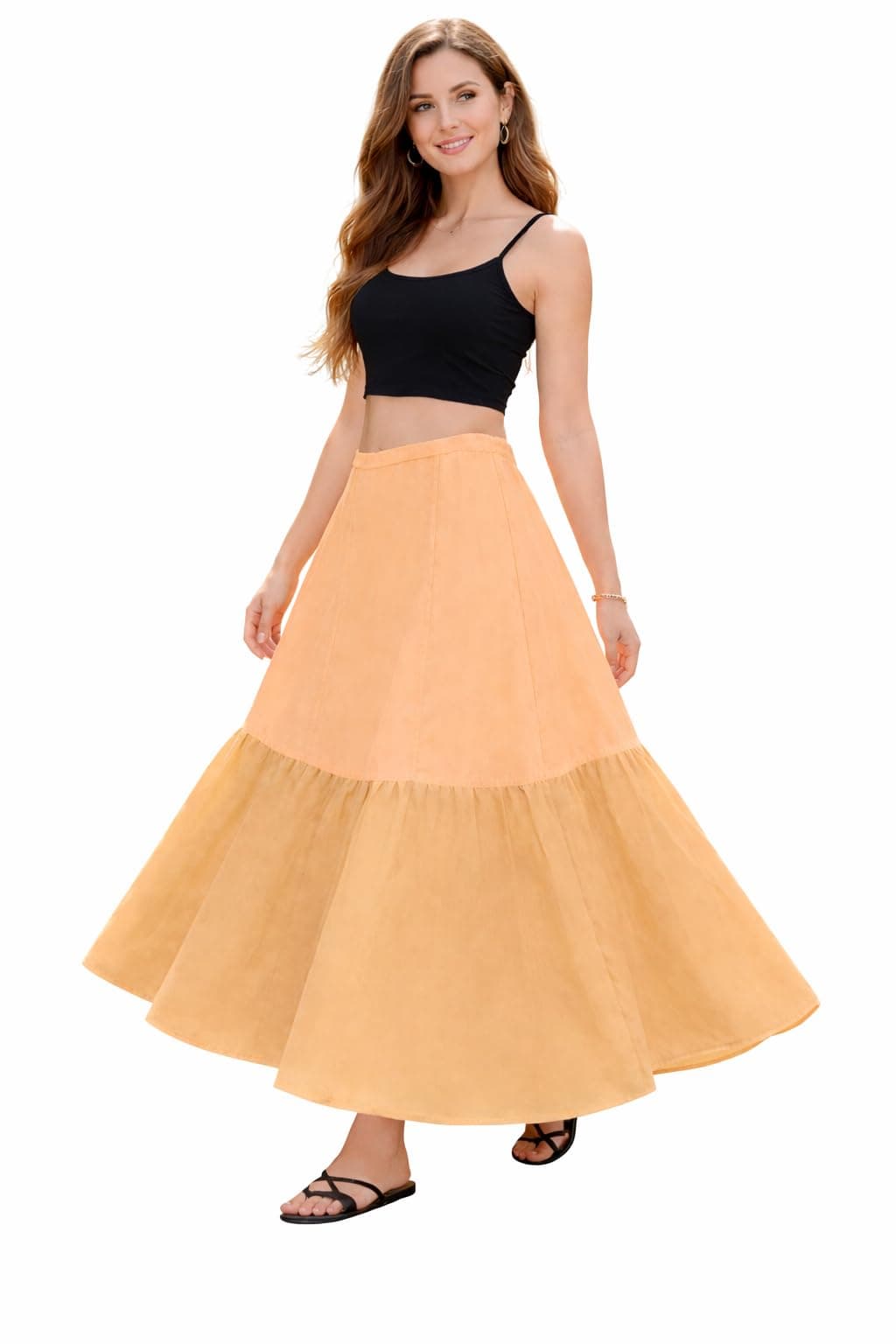 SEER Cancan Skirt for lehanga Gown Women's Cancan Skirts Hoop Less Underskirt Petticoat Free Size Waist with Adjustable Length Gold Skirt