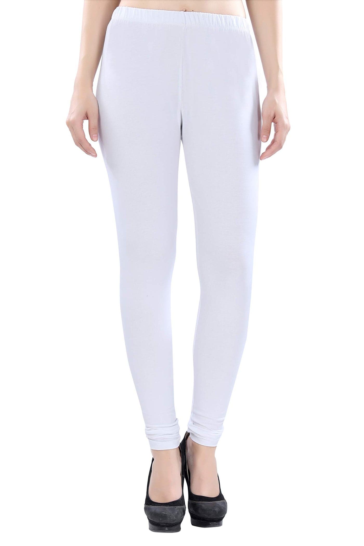 TRASA Ultra Soft Cotton 4 Way Stretchable Solid Regular and Plus Churidar Mid Rise Leggings for Women's and Girls - Size - XL - White