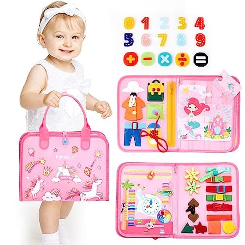 hahaland Busy Board for Toddlers Boys Girls Montessori Toys for 3 Year Old Preschool Educational Learning Activities Toddler Travel Toys for Ages 3 4 5 with Life Skill Number Color Weather