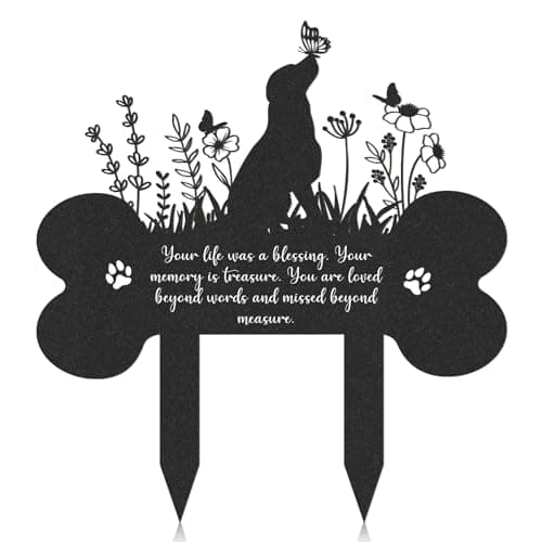 Rngmsi Pet Grave Markers Dog Metal Dog Memorial Garden Markers Decorations for Cemetery Pets Waterproof Grave Stakes Plaque Pet Headstone Garden Memorial Graves134 x 12 in