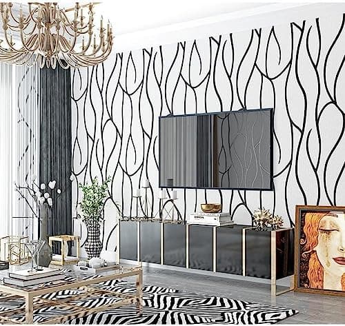 mwpqbd Deerskin Velvet NonselfAdhesive Nordic Geometric Pattern Lines Modern Simple Fashion Living Room TV Background wall NonWoven Wallpaper Black and White wallpaper33666