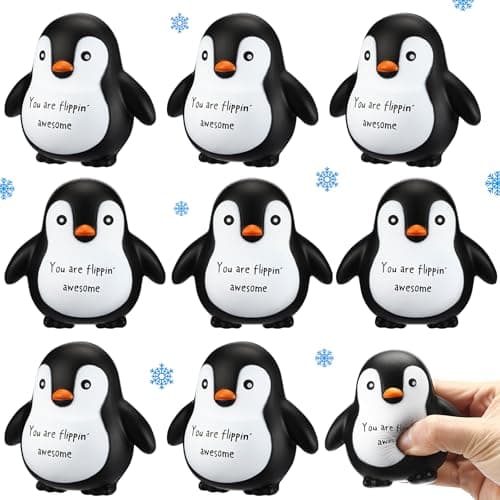 Hollowfly 5 Pcs Positive Inspirational Penguin Stress Balls Fidget Sensory Toys Emotional Squeeze Animal Stress Balls Funny Penguin Toys for Adults Employees Coworkers Gifts Winter Party Favors