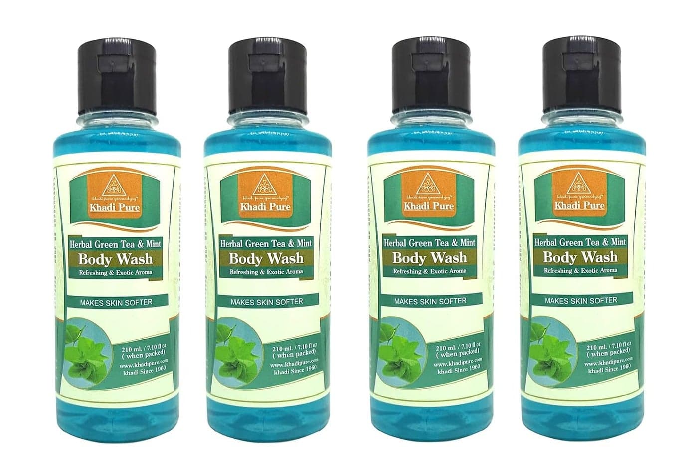 Khadi Pure Herbal Green Tea Mint Body Wash 210 Ml Pack Of 4
