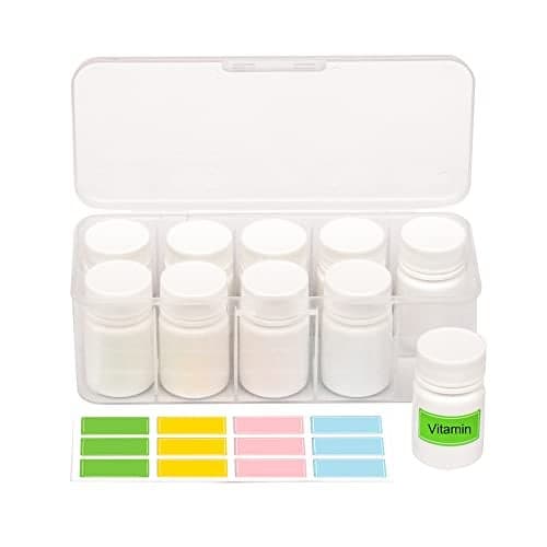 ePizdiz Small Plastic Empty Pill Bottle with Caps Labels for Travel Medicine Bottle Organizer Vitamin Container,10pcs(25ml)