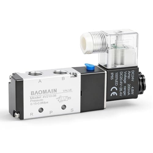Baomain 4V210-08 Electric Solenoid Valve, 24V DC 2-Position 5-Way 1/4" PT Port,Pilot-Operated,Aluminum Body with Lampshade Junction Box