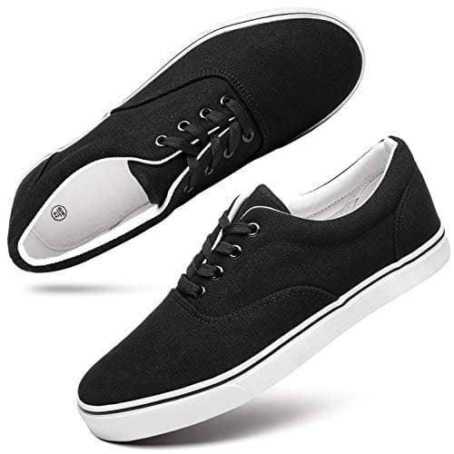 yageyan White Canvas Shoes for Mens Low Top Tennis Shoes Fashion Mens Canvas Casual Laced Up Sneakers(black08)