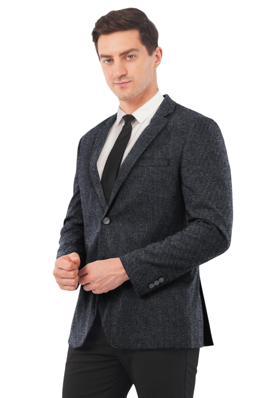 SaintX Men's Premium Formal Blazer | Stretchable Triple Blend Fabric | Slim Fit | Fully Lined |Stylish Coat for Men | Professional Jacket | All Purpose_SAINTJK03_Indigo Micro-Checks_36