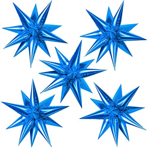 TOTAFAM 60 Pcs Star Balloons Explosion 12 Point Foil Cone Balloons Magic Balloon Large for Wedding Anniversary Backdrop Birthday Party Decorations Blue
