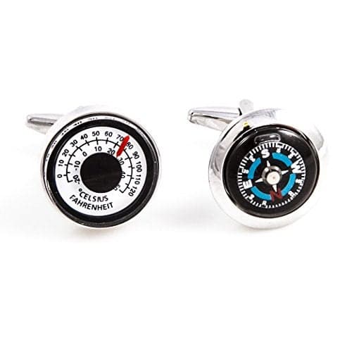 MRCUFF Compass & Thermometer Pair Cufflinks in a Presentation Gift Box & Polishing Cloth