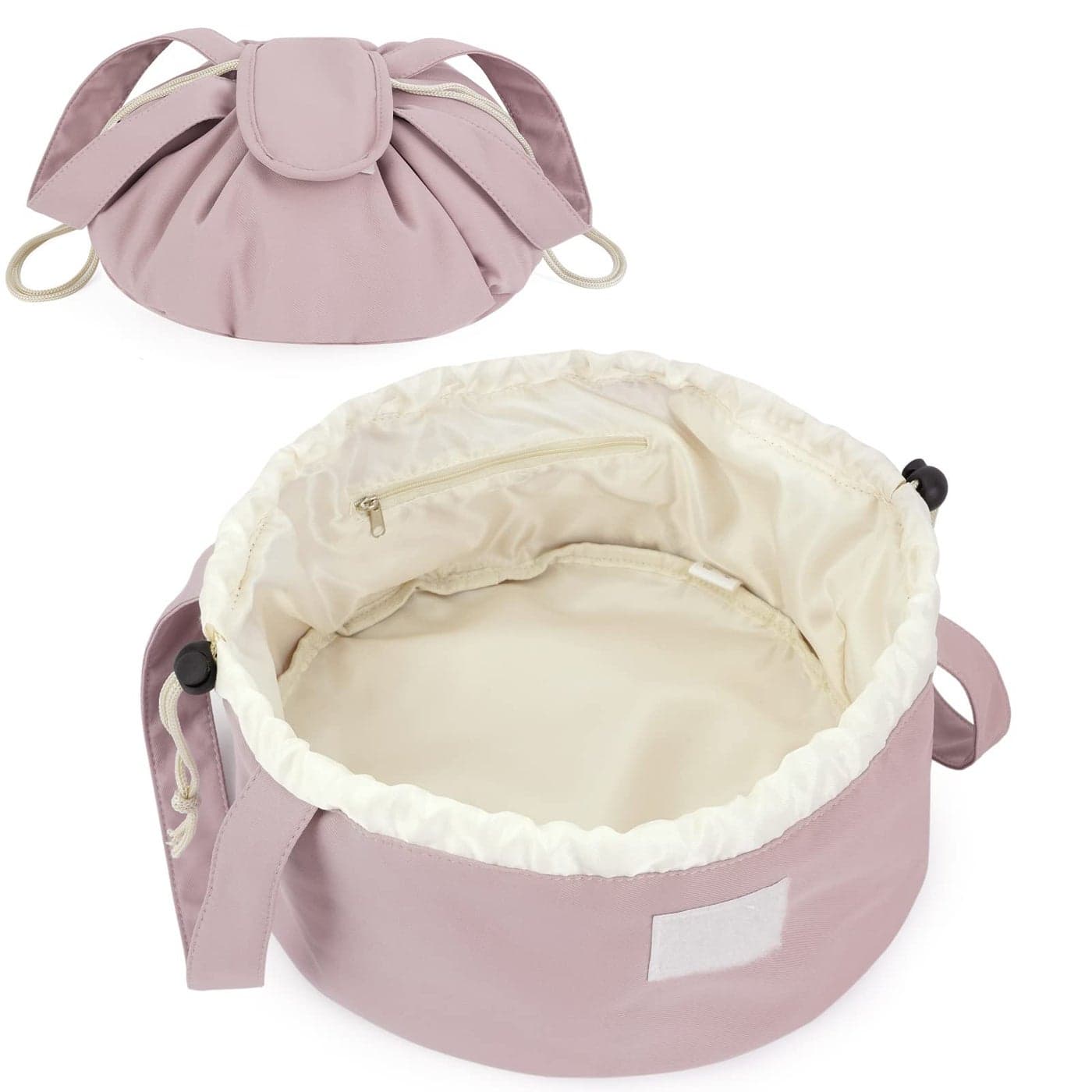Barrel Drawstring Makeup Bag Large Cosmetic Bag Make up Bags Toiletry Organizer for Women (Dusty Rose) (Patent Pending)