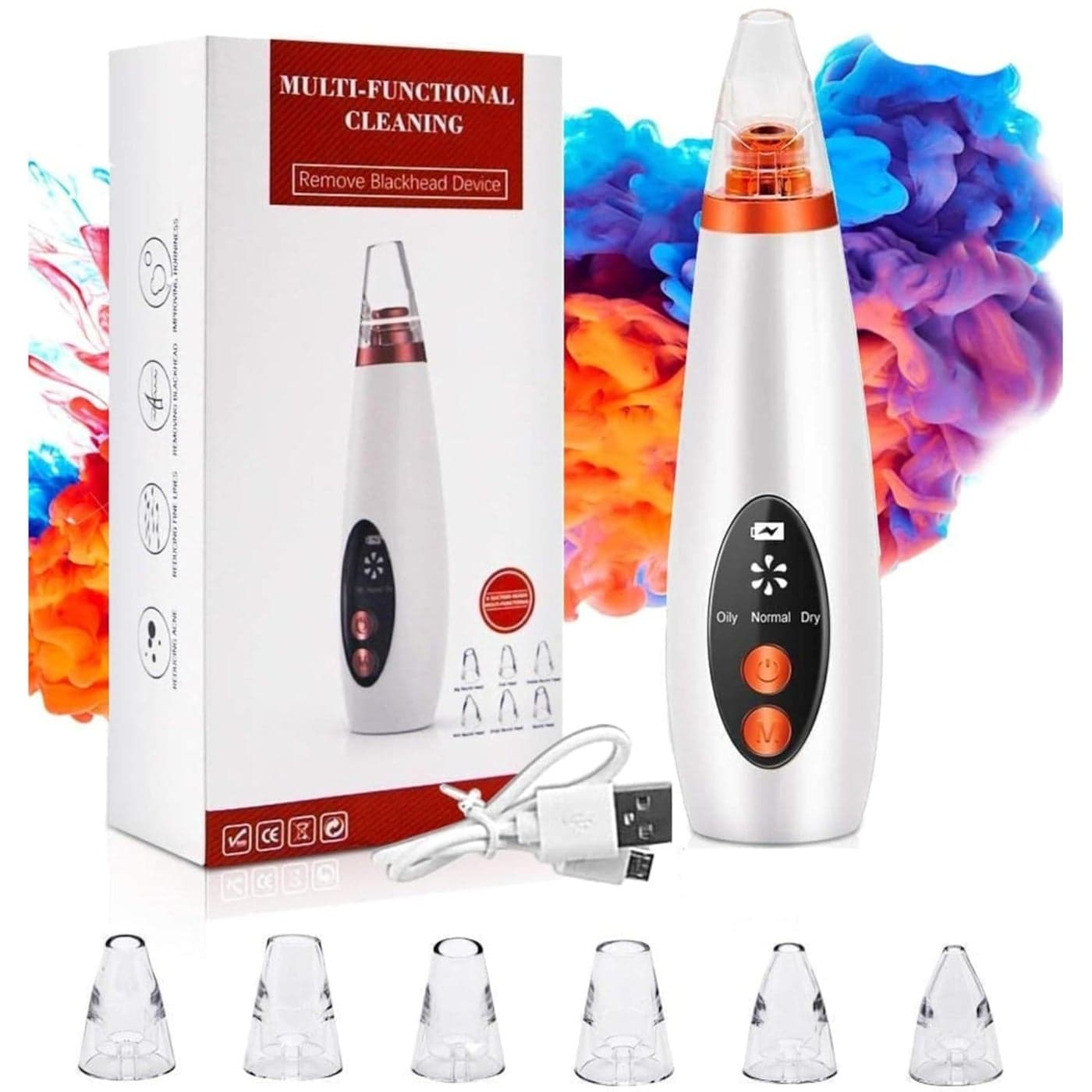 ClothyDeal Premium 6 in 1 MultiFunction Blackhead With Pimples Pore Cleaner Removal Machine Upgraded Chargeable Vacuum Device With 6 Changeable Heads With 3 Levels Mode Standard